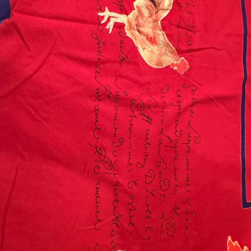Vintage Williams Sonoma Rooster Script Red Tablecloth